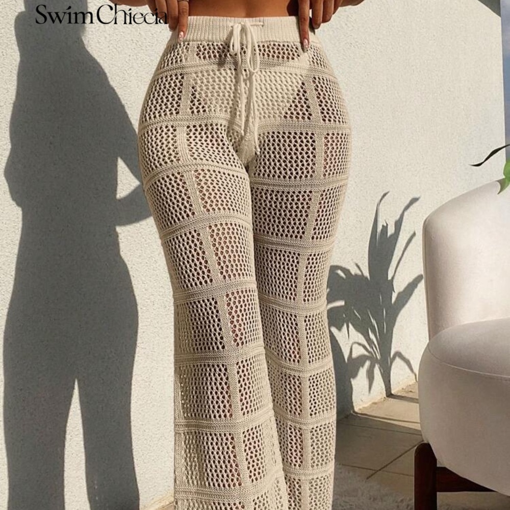 Beige coverup flare pants: medium